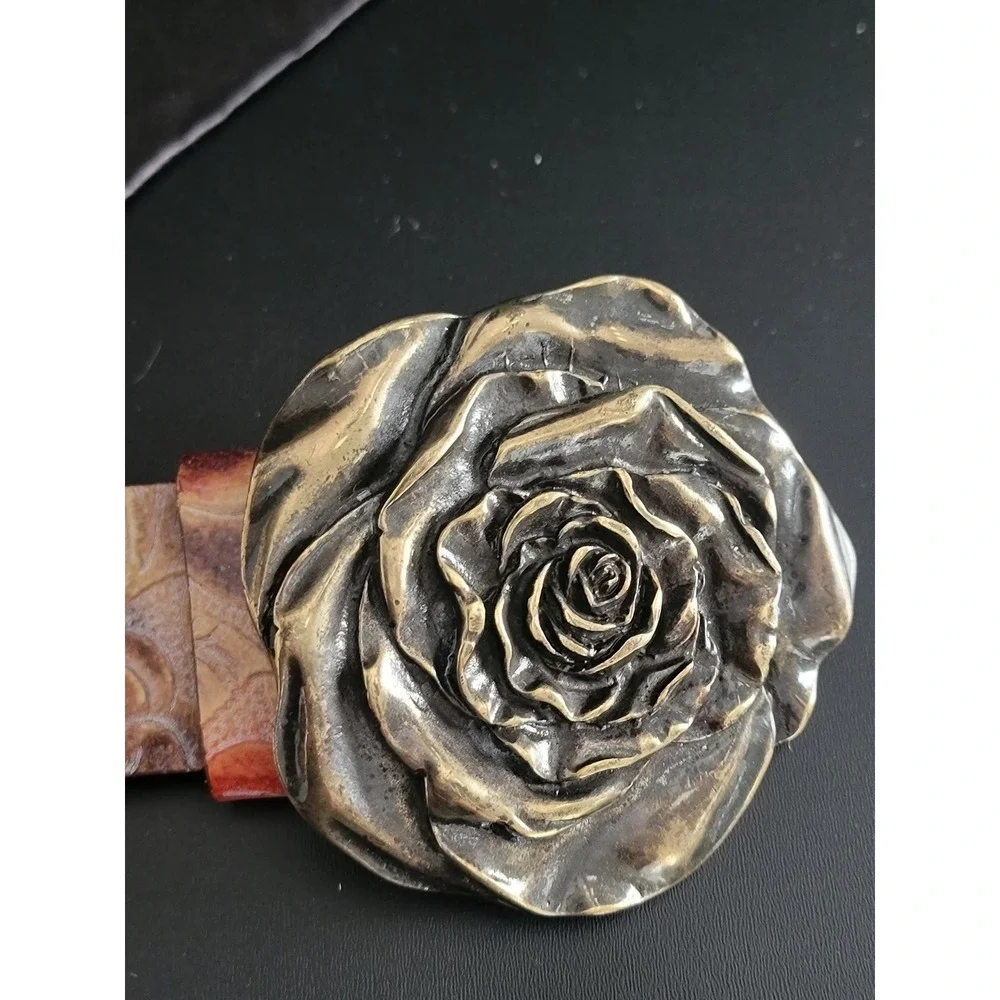 Streets Ahead Womens Leather Belt S Floral Embossed Rose Buckle Belt